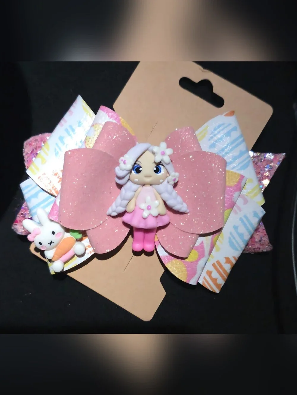 Pink Glitter Fairy Hair Bow for Kids with Doll Accent
